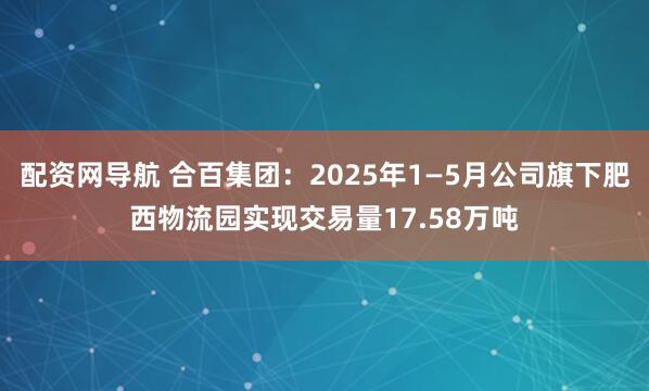 配资网导航 合百集团：2025年1—5月公司旗下肥西物流园实现交易量17.58万吨